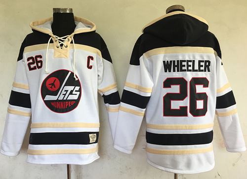 Jets #26 Blake Wheeler White Sawyer Hooded Sweatshirt Stitched NHL Jersey - Click Image to Close